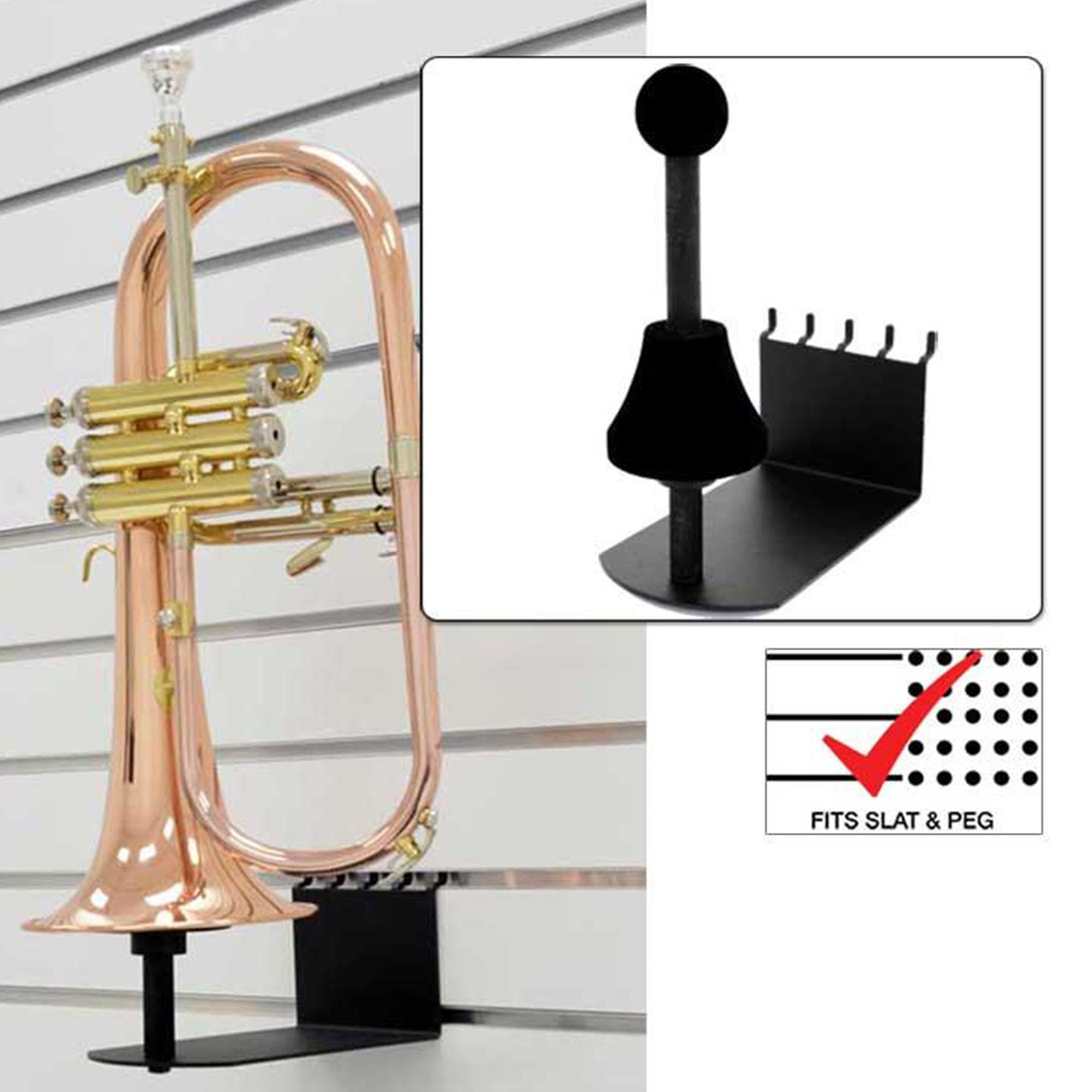 D'Luca Flugelhorn & Soprano Saxohone Holder Fits Slatwall And Peg Wall