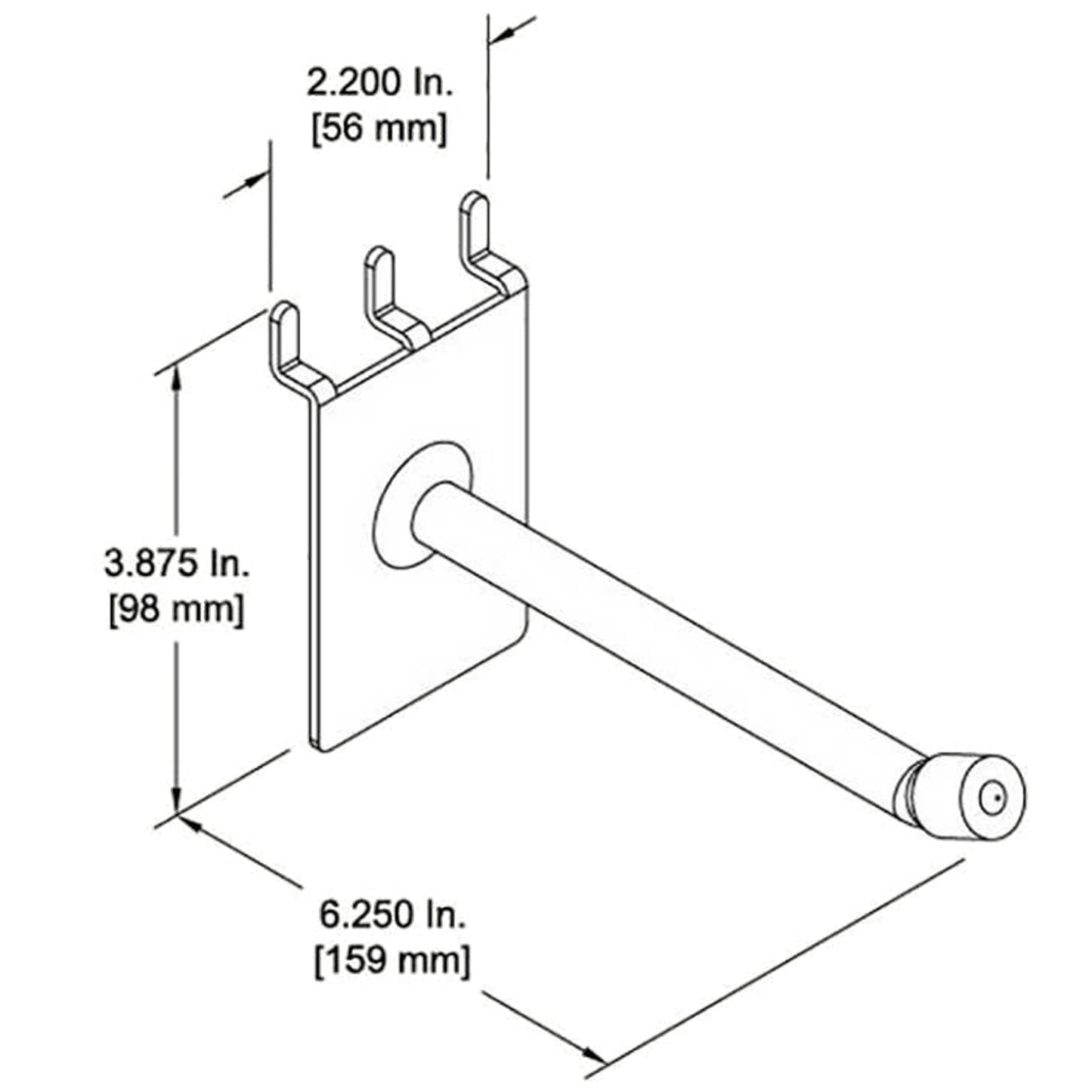 D'Luca 6" Padded Hook Fits Slatwall And Peg Wall