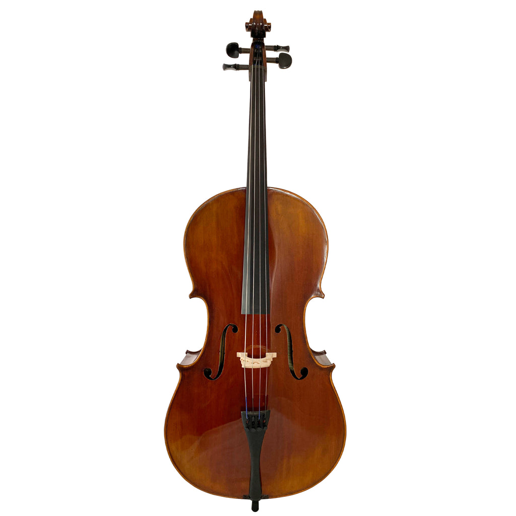D’Luca Flamed Ebony Inlaid Professional Cello Outfit With Padded Gig Bag, 1/2 Size