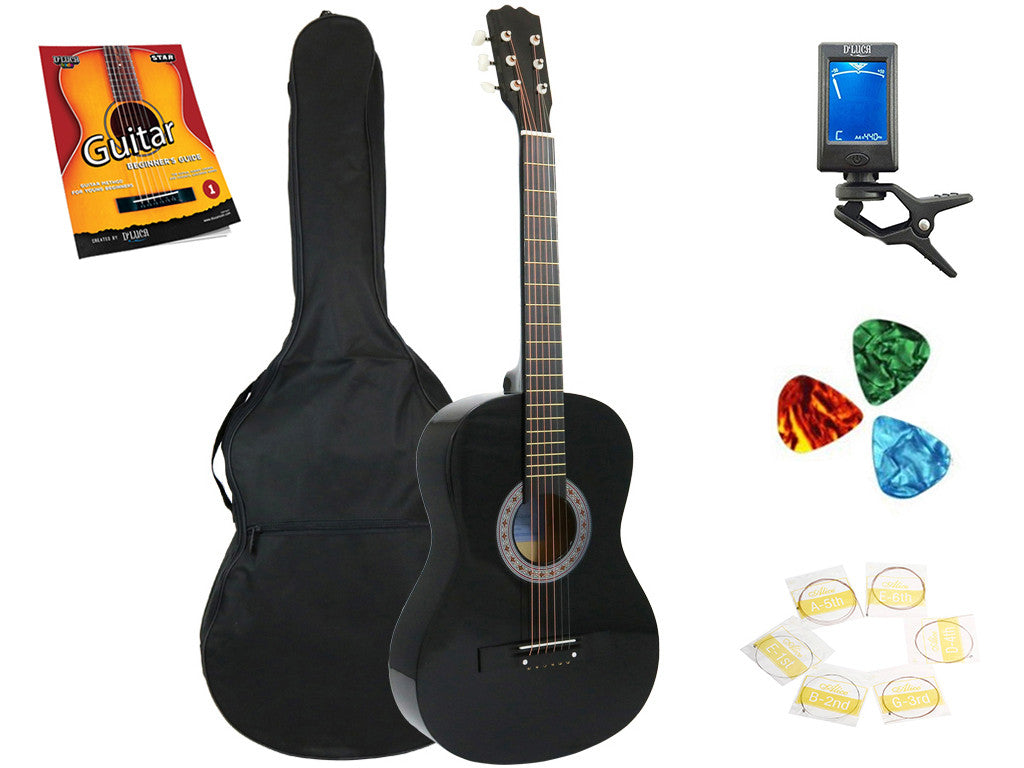 Star Acoustic Guitar 38 Inch with Bag, Tuner, Strings, Picks and Beginner's Guide, Black
