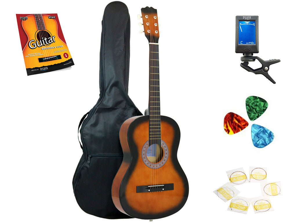 Star Acoustic Guitar 38 Inch with Bag, Tuner, Strings, Picks and Beginner's Guide, Sunburst