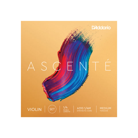 D'Addario Ascenté Violin String Set, 1/4 Scale, Medium Tension