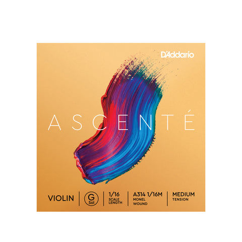 D'Addario Ascenté Violin G String, 1/16 Scale, Medium Tension