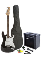 Fever Full Size Electric Guitar with 20-Watts Amplifier, Gig Bag, Clip on Tuner, Cable, Strap and Strings Color Black