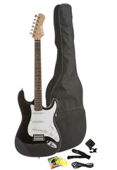Fever Full Size Electric Guitar with Gig Bag, Clip on Tuner, Cable, Strap and Strings Color Black