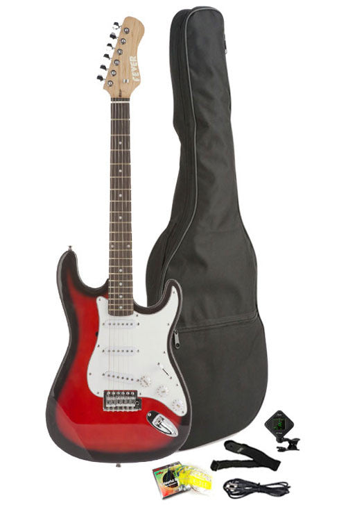 Fever Full Size Electric Guitar with Gig Bag, Clip on Tuner, Cable, Strap and Strings Color Red