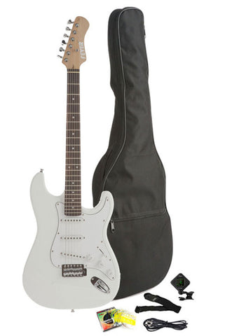 Fever Full Size Electric Guitar with Gig Bag, Clip on Tuner, Cable, Strap and Strings Color White