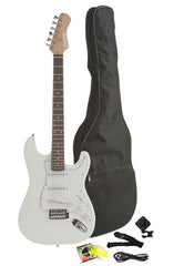Fever Full Size Electric Guitar with Gig Bag, Clip on Tuner, Cable, Strap and Strings Color White