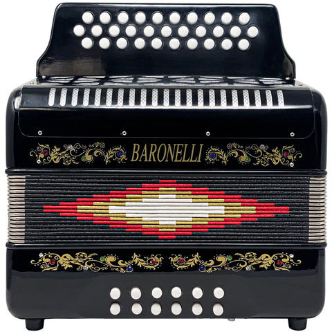 Baronelli Full Size 31 Button 12 Bass Accordion, GCF, With Straps, Case, Black