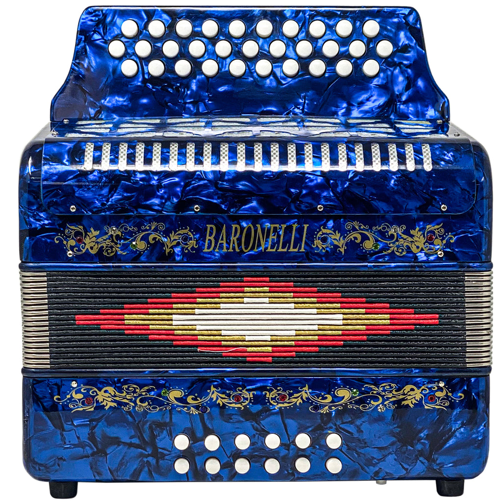 Baronelli Full Size 31 Button 12 Bass Accordion, GCF, With Straps, Case, Blue