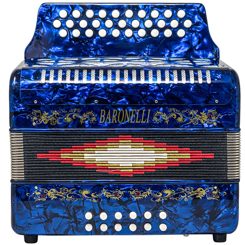 Baronelli 31 Button, 12 Bass Accordion, FBE, With Straps And Case, Blue