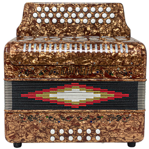 Baronelli Full Size 31 Button 12 Bass Accordion, GCF, With Straps, Case, Gold