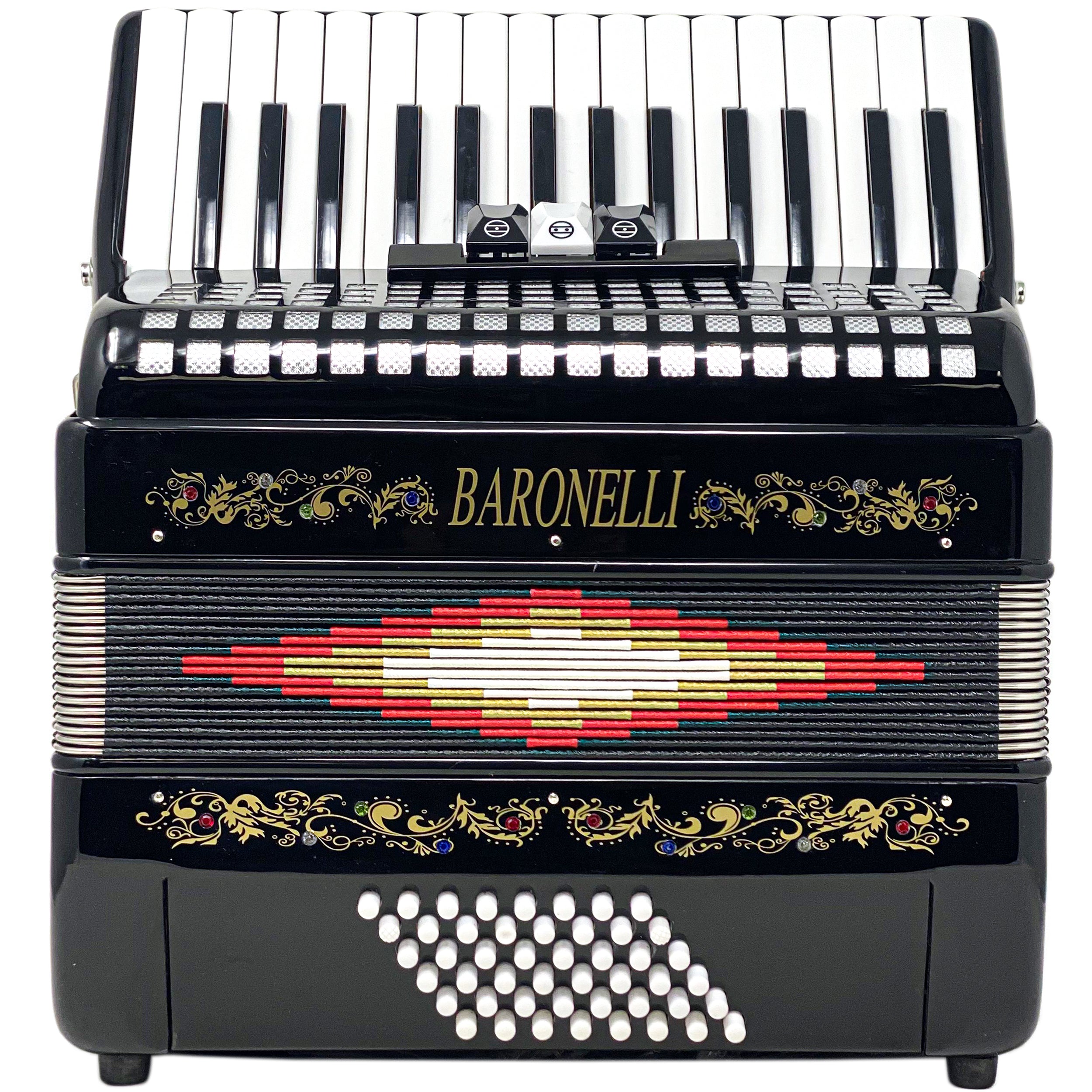 Baronelli 30 Key 48 Bass, 3 Switch Piano Accordion, With Staps, Case, Black