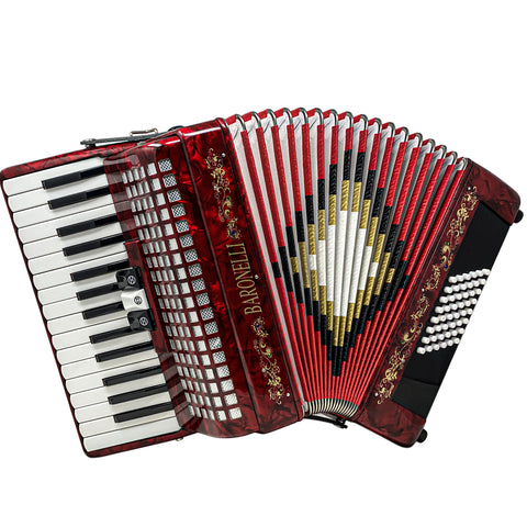 Baronelli 30 Key 48 Bass, 3 Switch Piano Accordion, With Staps, Case, Red