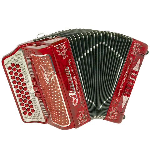 Alacran 34 Button 12 Bass 3 Switches Button Accordion EAD With Straps And Case, Red