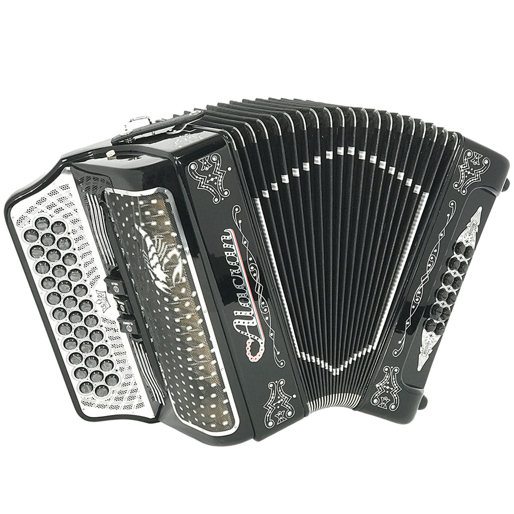 Alacran 34 Button 12 Bass 3 Switches Button Accordion GCF With Straps And Case, Black