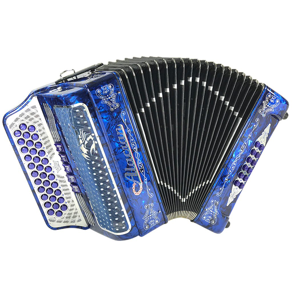 Alacran 34 Button 12 Bass 5 Switches Button Accordion FBE With Straps And Case, Blue