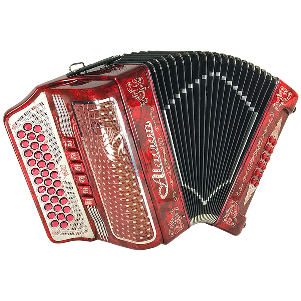 Alacran 34 Button 12 Bass Tow Tone Button Accordion EAD With Straps And Case Red
