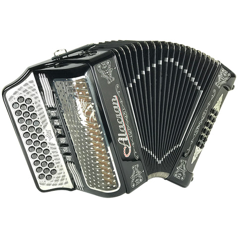 Alacran 34 Button 12 Bass Tow Tone Button Accordion FBE With Straps  And Case, Black