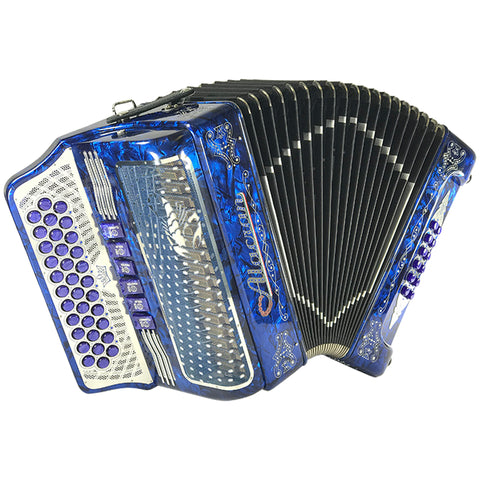 Alacran 34 Button 12 Bass Tow Tone Button Accordion FBE With Straps  And Case, Blue