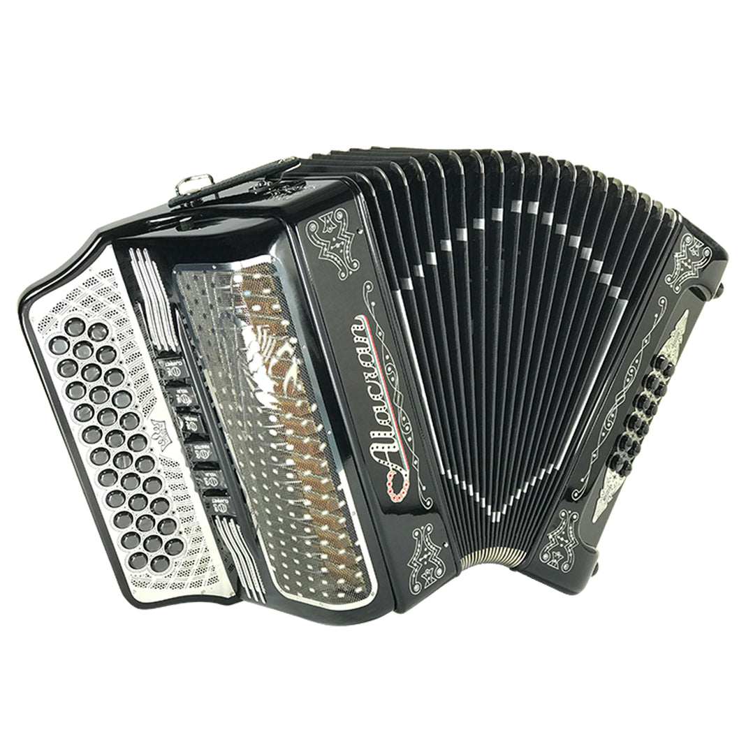 Alacran 34 Button 12 Bass Two Tone Button Accordion GCF/FBE With Straps And Case, Black