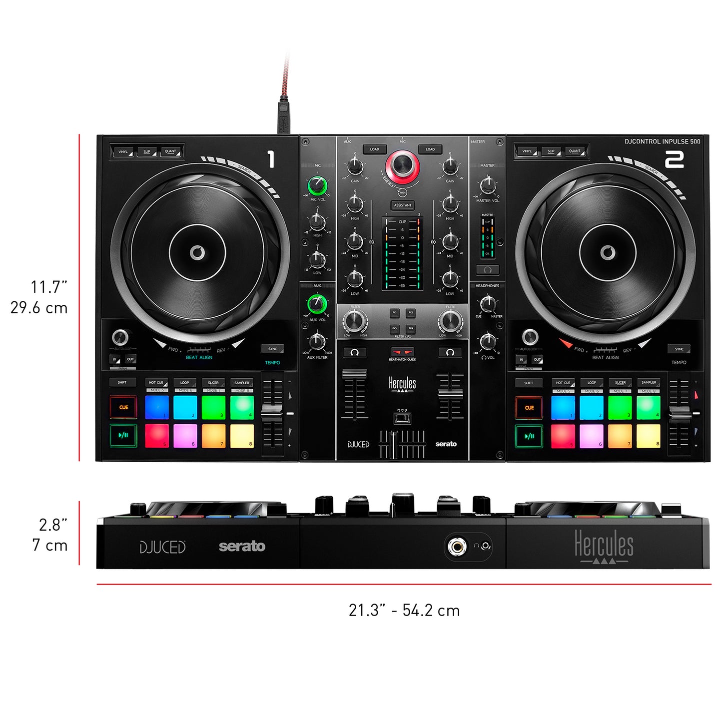 Hercules USB DJ controller with built-in audio interface, AMS-DJC-INPULSE-500