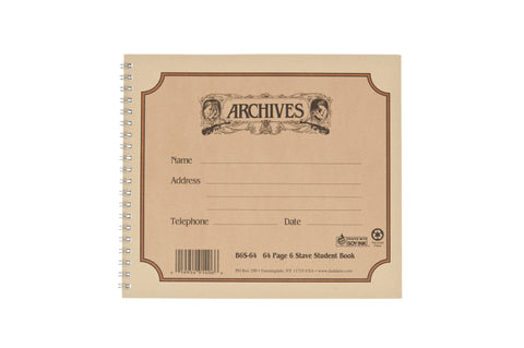 Archives Spiral Bound Manuscript Paper Book, 6 Stave, 64 Pages