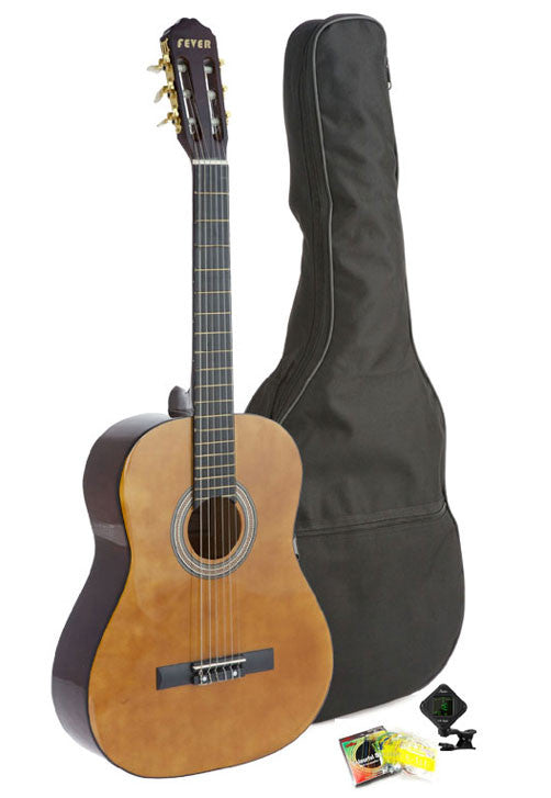 Fever Student Full Size Nylon Classical String Guitar with Bag, Tuner and Strings