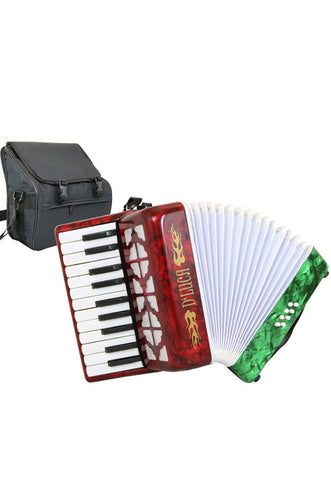 D'Luca Grand Junior Piano Accordion 22 Keys 8 Bass with Gig Bag, Red, White, Green