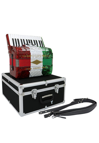 D'Luca Grand Piano Accordion 3 Switches 30 Keys 48 Bass with Case and Straps, Red, White, Green