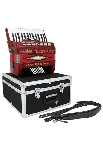 D'Luca Grand Piano Accordion 3 Switches 30 Keys 48 Bass with Case and Straps, Red