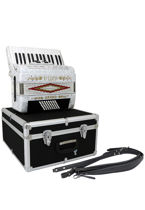 D'Luca Grand Piano Accordion 3 Switches 30 Keys 48 Bass with Case and Straps, White