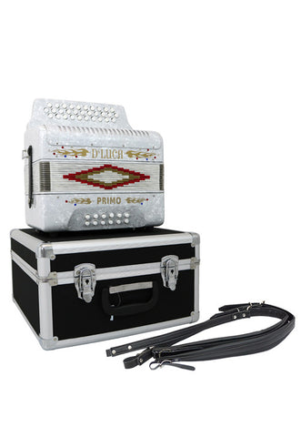 D'Luca Primo Button Accordion 31 Keys 12 Bass on GCF Key with Case and Straps, White