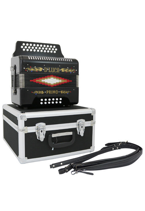 D'Luca Toro Button Accordion 31 Keys 12 Bass on FBE Key with Case and Straps, Black
