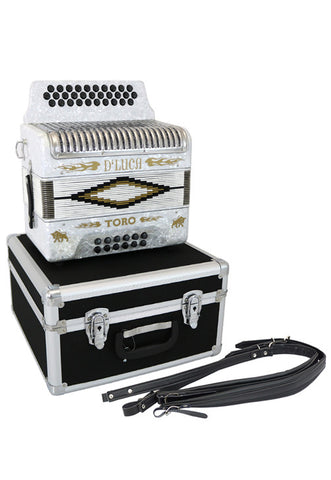 D'Luca Toro Button Accordion 31 Keys 12 Bass on FBE Key with Case and Straps, White