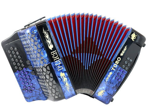 D'Luca Toro Button Accordion 34 Keys 12 Bass, GCF, Case and Straps, Blue/Black