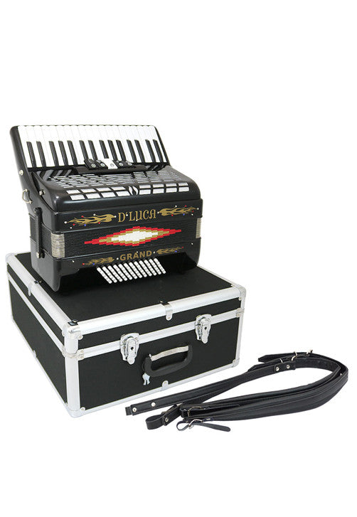 D'Luca Grand Piano Accordion 5 Switches 34 Keys 72 Bass with Case and Straps, Black