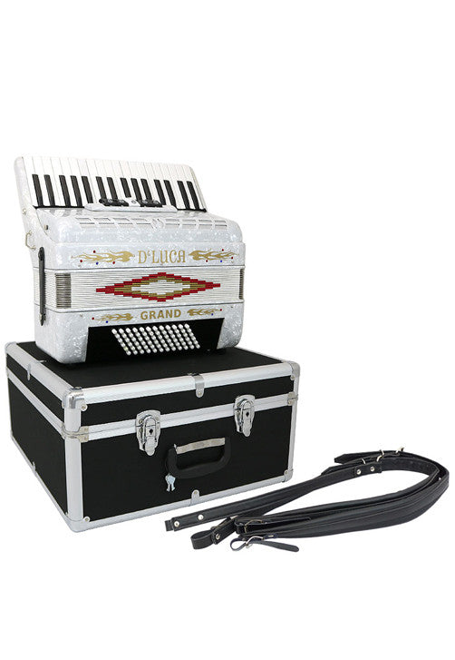 D'Luca Grand Piano Accordion 5 Switches 34 Keys 72 Bass with Case and Straps, White