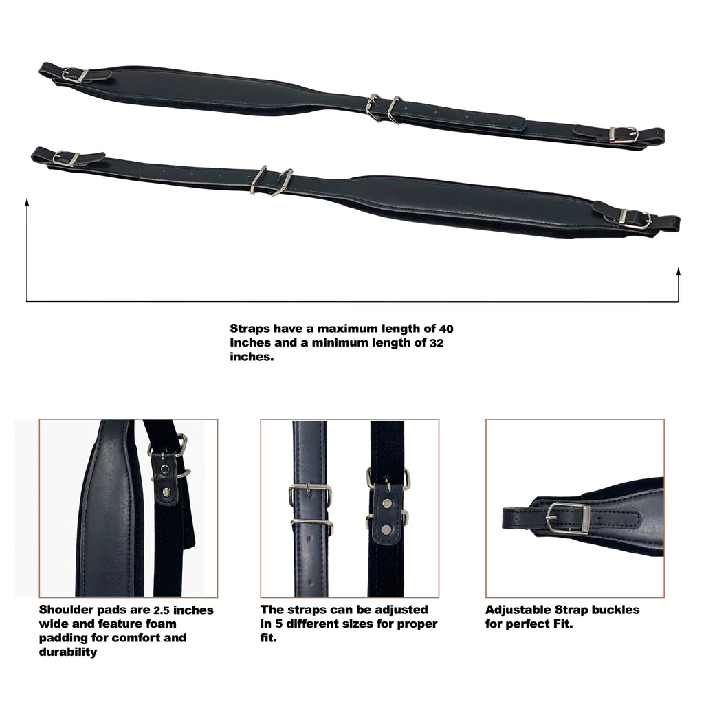 D'Luca Padded Accordion Shoulder Straps 2.5 Inches Wide Black