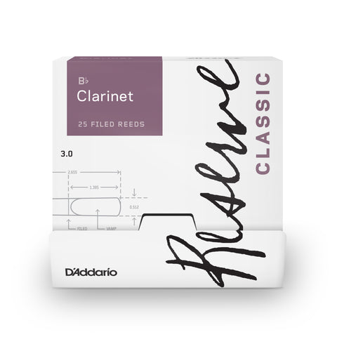 D'Addario Reserve Classic Bb Clarinet Reeds Strength 3.0, 25-box