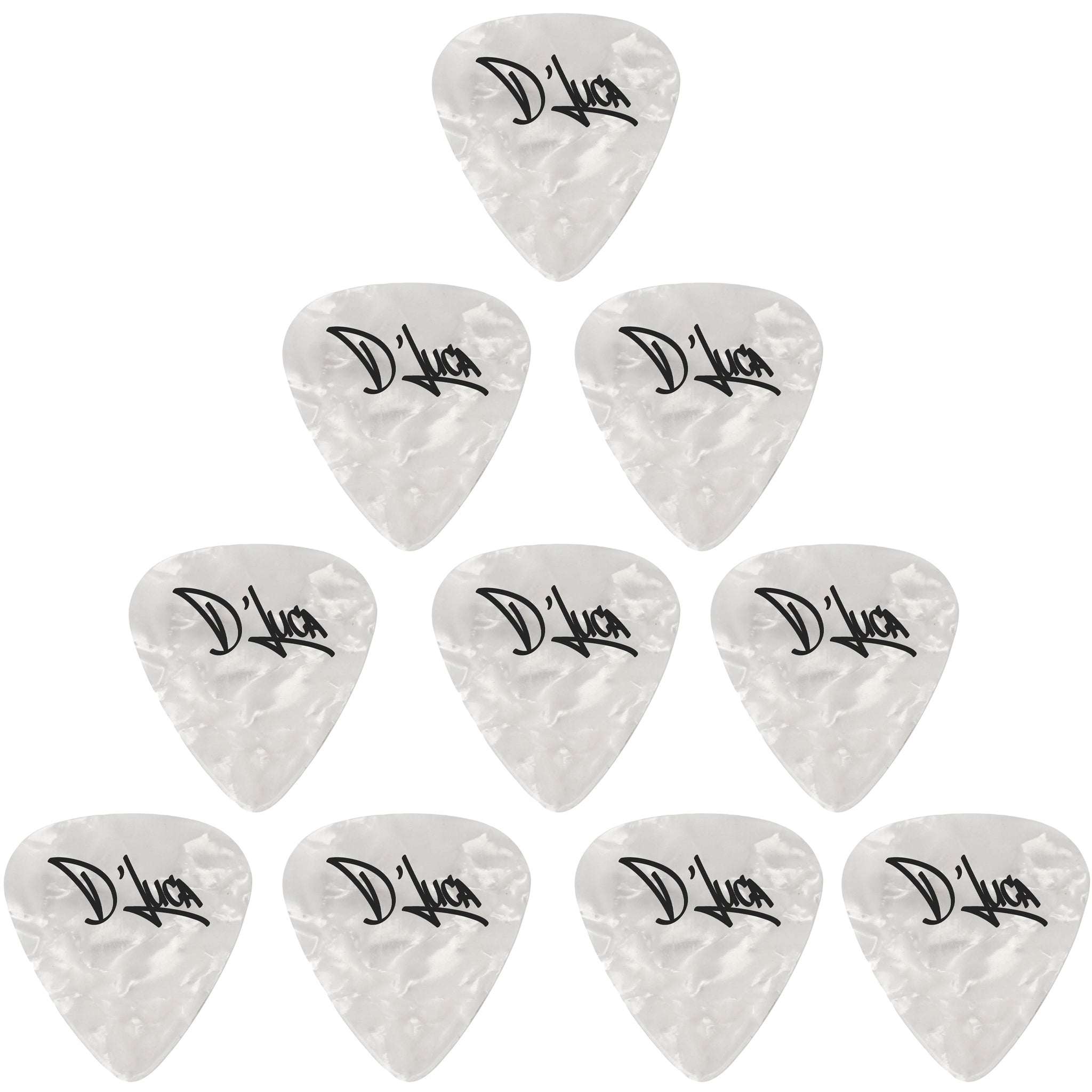 D'Luca Celluloid Standard Guitar Picks White Pearl 0.70mm Medium 10 Pack