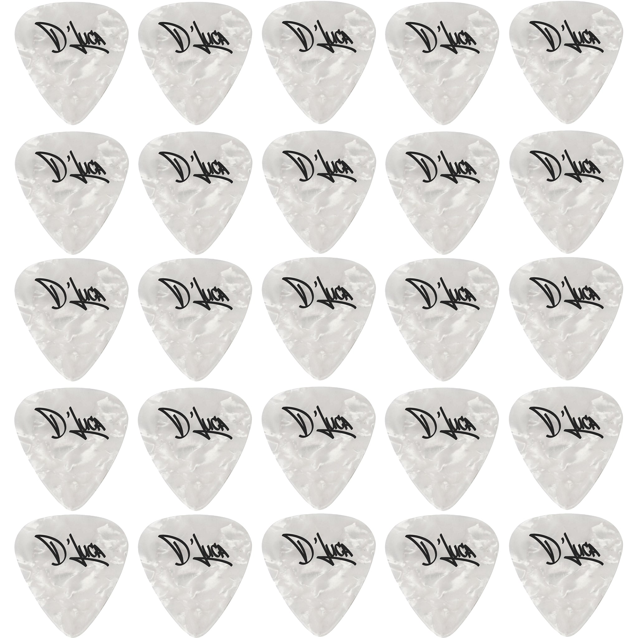 D'Luca Celluloid Standard Guitar Picks White Pearl 0.70mm Medium 25 Pack