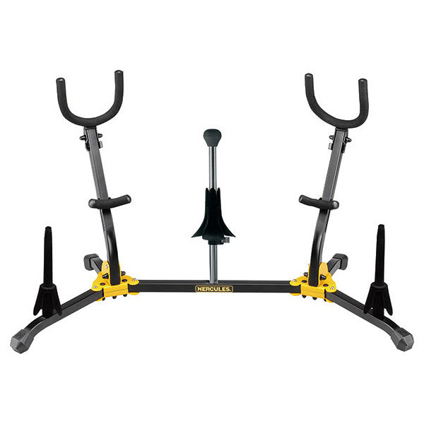 Hercules Duo Alto/Tenor Saxohpone Stand with 2 Clarinet/Flute Pegs and 1 Soprano Saxohpone Peg