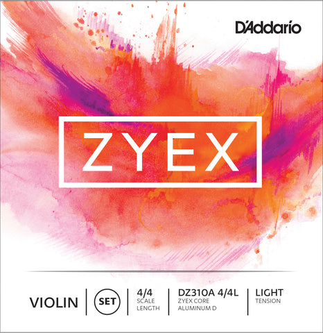 D'Addario Zyex Violin String Set with Aluminum D, 4/4 Scale, Light Tension