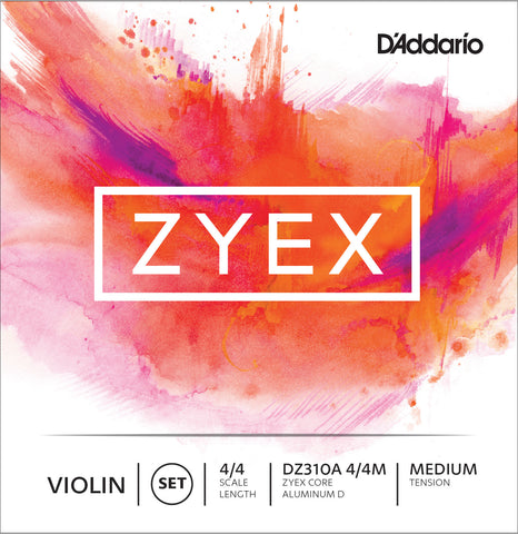 D'Addario Zyex Violin String Set with Aluminum D, 4/4 Scale, Medium Tension