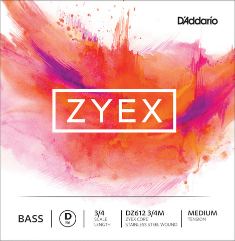 D'Addario Zyex Bass Single D String, 3/4 Scale, Medium Tension