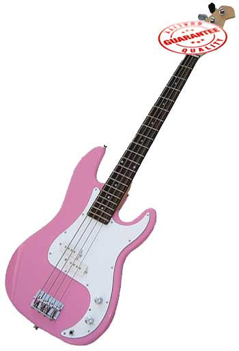 Electric Bass Guitar with Bag, Strap and Tuner, Pink