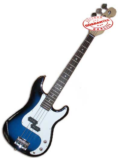 Electric Bass Guitar with Bag, Strap and Tuner, Blueburst