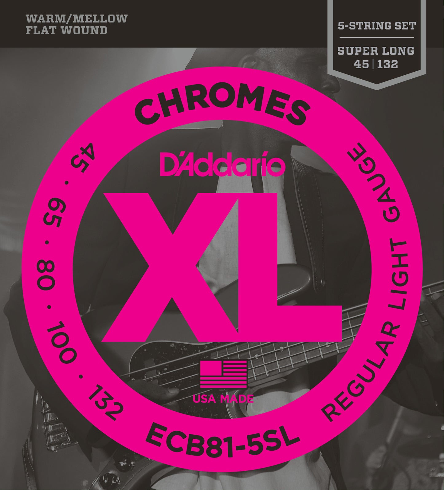 D'Addario ECB81-5SL 5-String Bass Guitar Strings, Light, 45-132, Super Long Scale