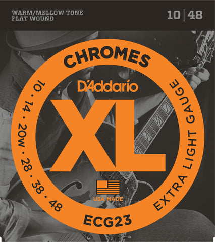 D'Addario ECG23 Chromes Flat Wound Electric Guitar Strings, Extra Light, 10-48